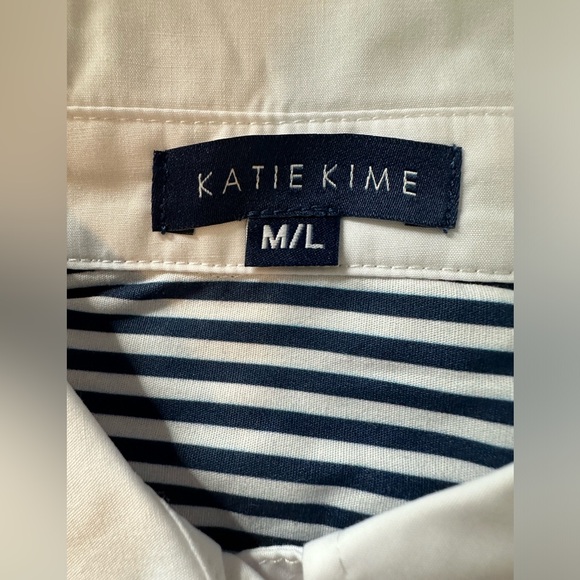 KATIE KIME THE BROOKLYN BUTTON DOWN - Striped Blue - Monogram OP on Pocket - M/L - Picture 7 of 8
